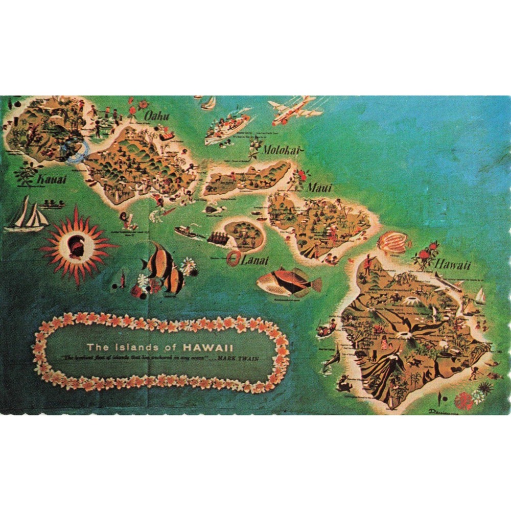 Vintage 1978 Hawaii Islands Map Postcard Honolulu Postmark Mark Twain Quote - Picture 1 of 2
